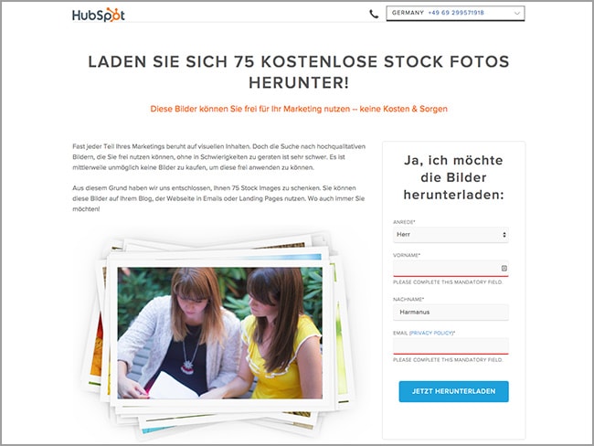 Hubspot Landing Page mit eingekapseltem Formular