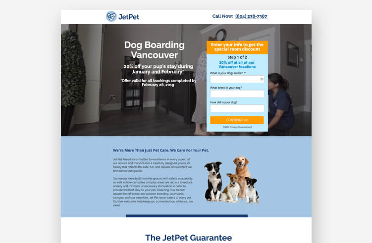 Most Inspiring Landing Page Example: Jet Pet