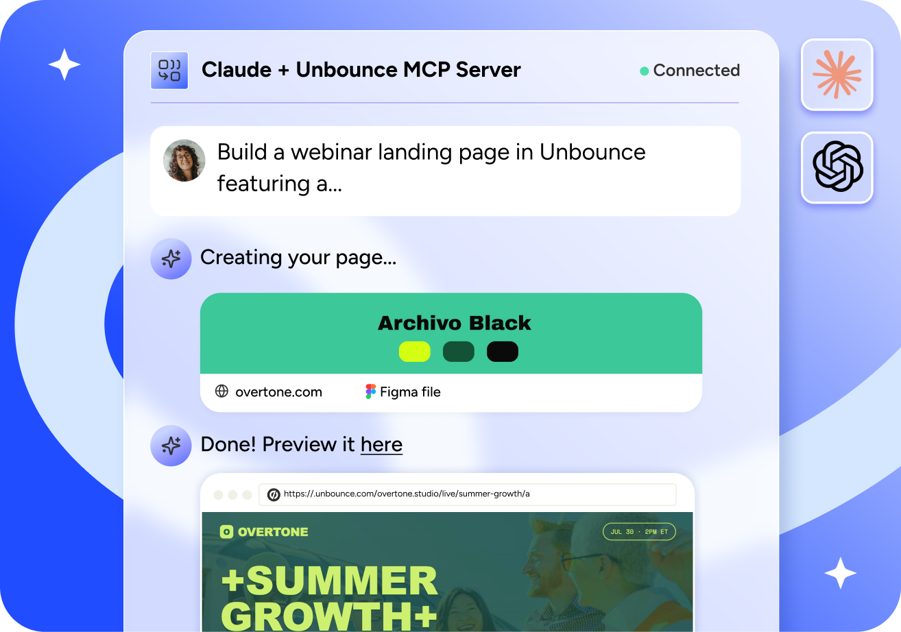 Claude building a landing page with the Unbounce MCP server