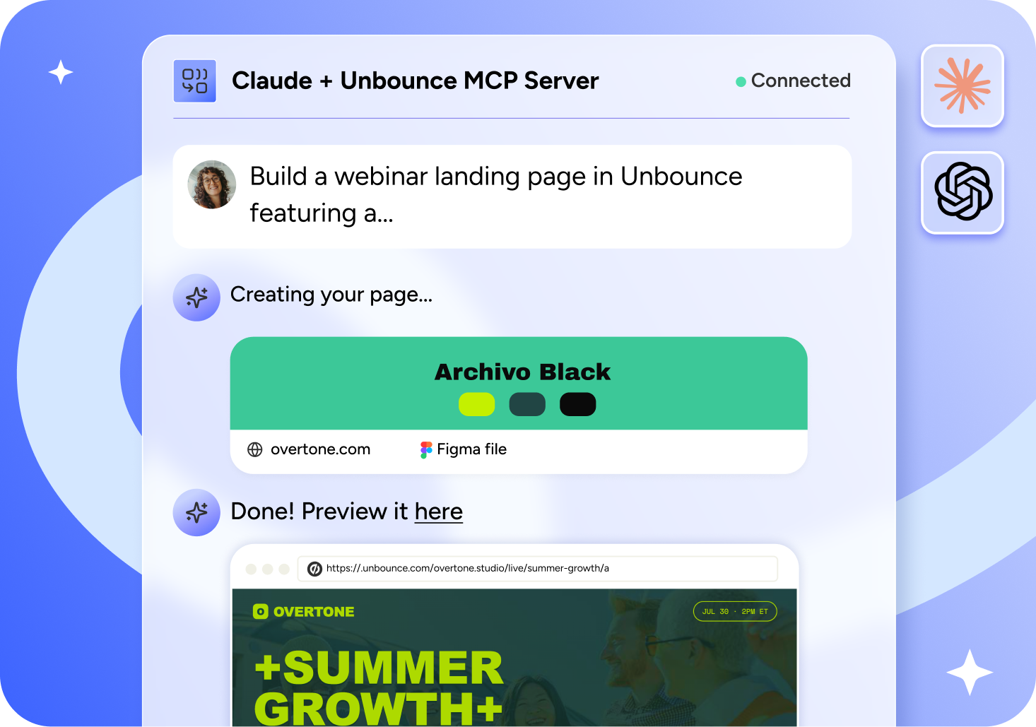 Claude building a landing page with the Unbounce MCP server