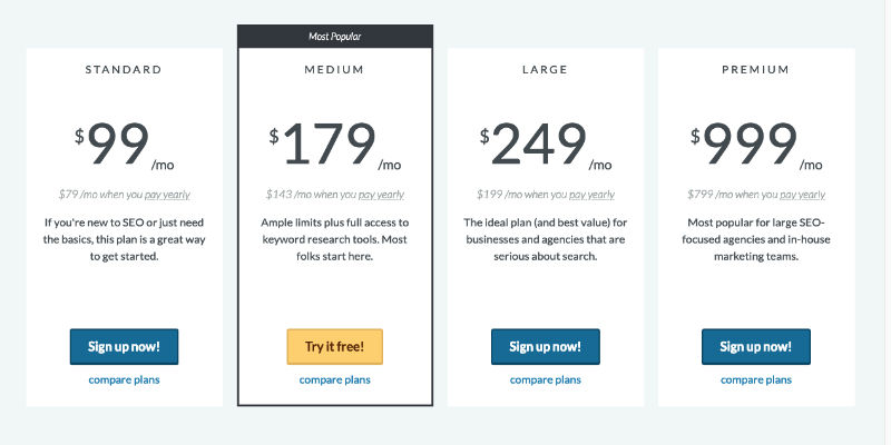 Moz pricing page