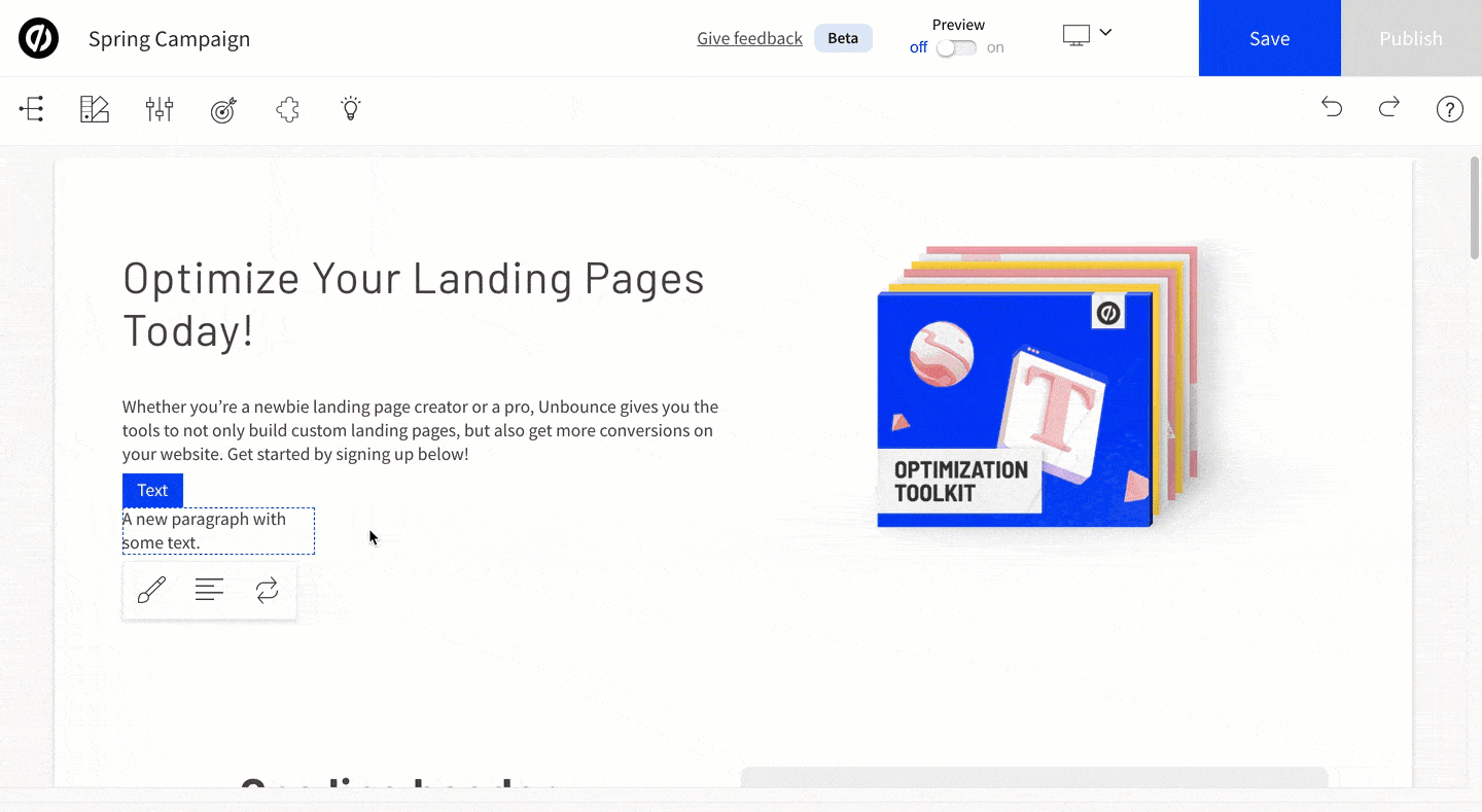 A gif demo of a user clicking 'Button Styles' from the drop-down list; the button appears on the landing page.