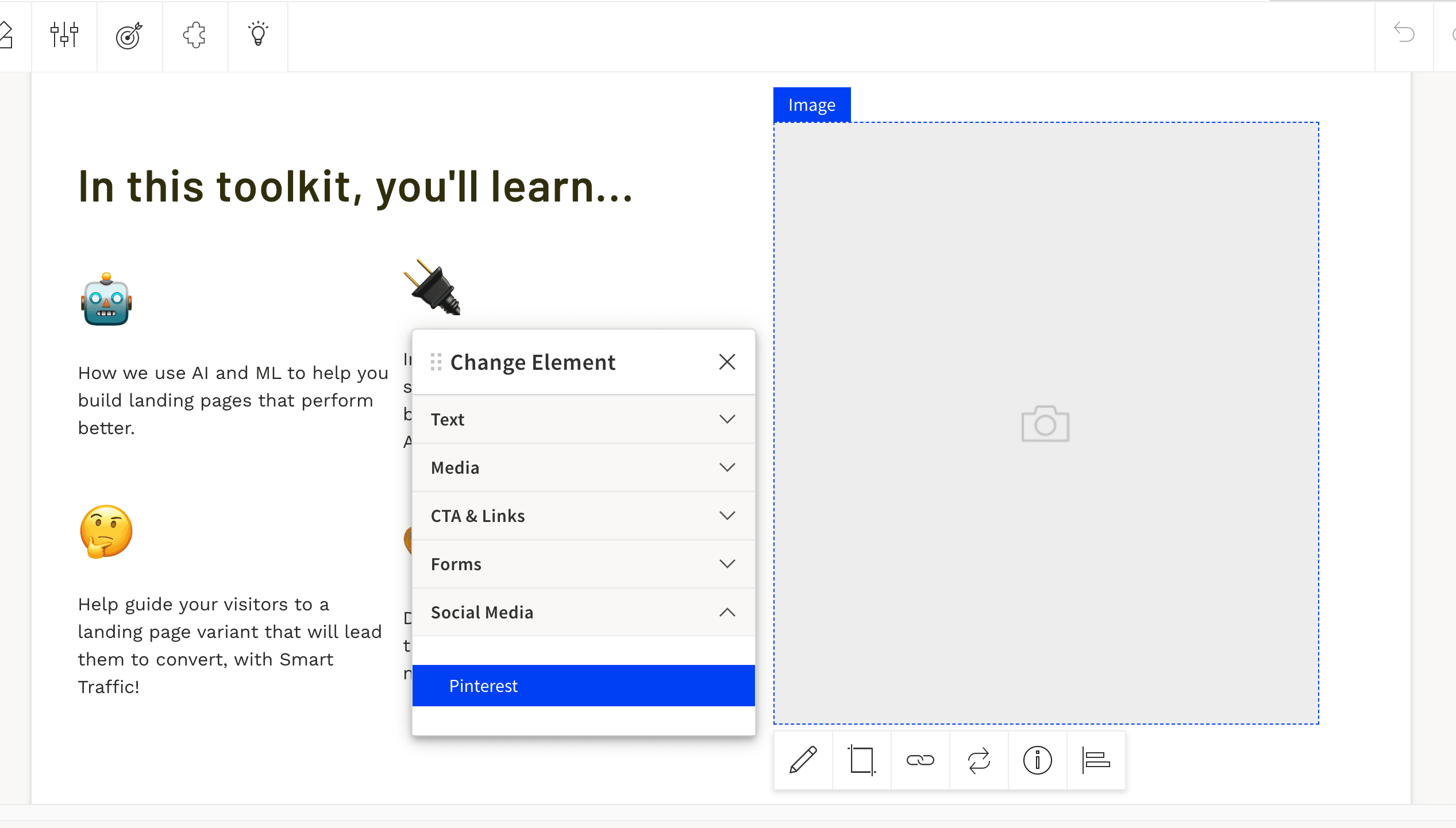 Annotated image of a red arrow pointing to drop-down menu of element options.