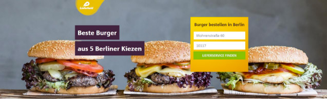 SEO Traffic: Zentrale Grafik bei der Landing Page für das Keyword “burger bestellen berlin” bei lieferheld.de