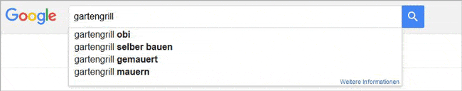 SEO Traffic: Google Suggest für den Suchbegriff Gartengrill