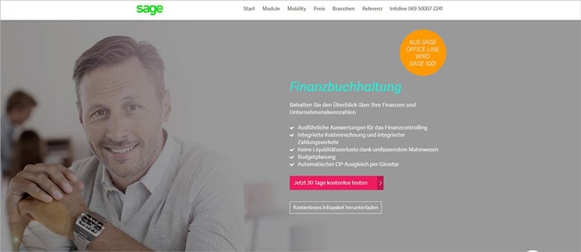 SEO Traffic: Landing Page von Sage zum Thema Finanzbuchhaltung.
