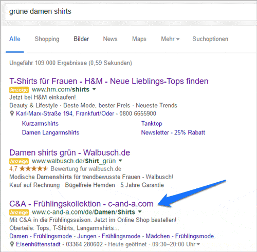 AdWords: Anzeige von C&A