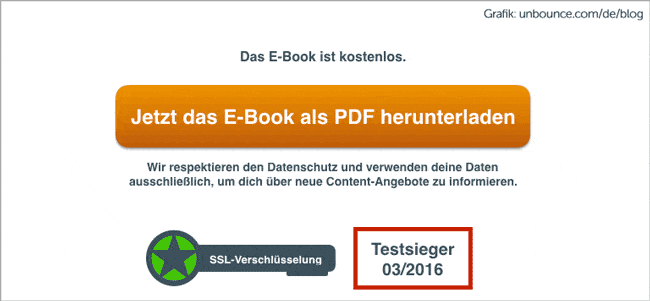 Call To Action mit Vertrauens-Siegeln