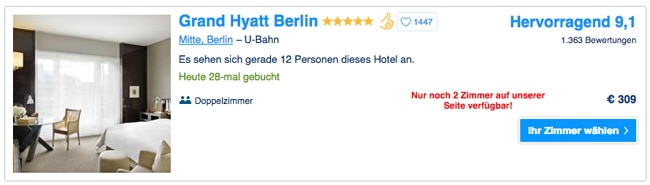 Unbounce: Verknappung auf der Landing Page von Booking.com