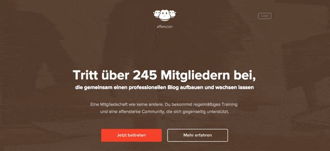 Die affenclan.de Landing Page mit Call To Action