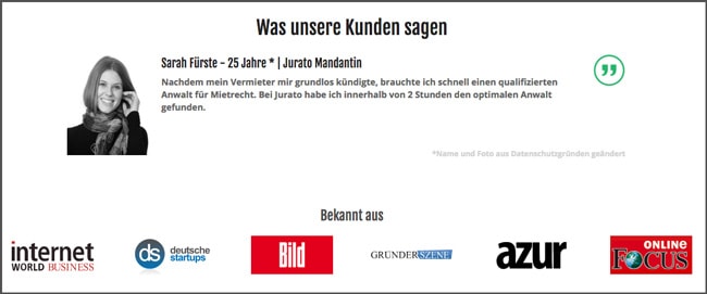 Unbounce: Angepasster Social Proof auf der Landing Page von jurato
