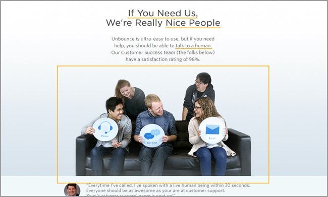 Unbounce Landing Page: Kundenservice