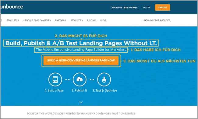 Unbounce Landing Page: Werbetexten