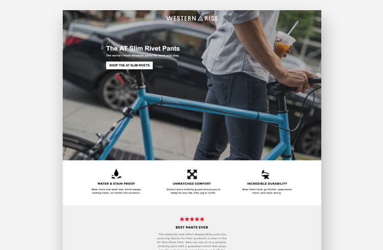 Western Rise great landing page example